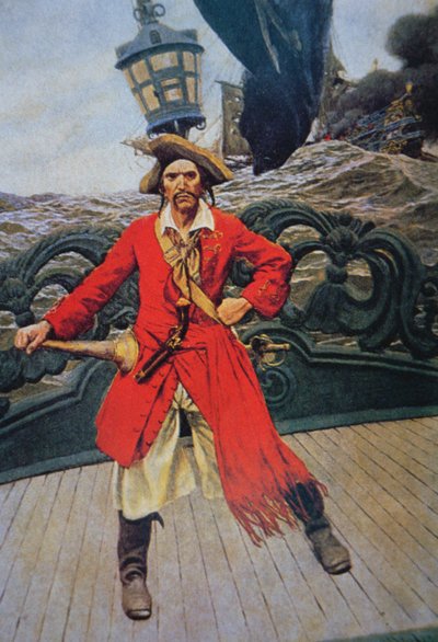 En piratsjef (farge litho) av Howard (after) Pyle