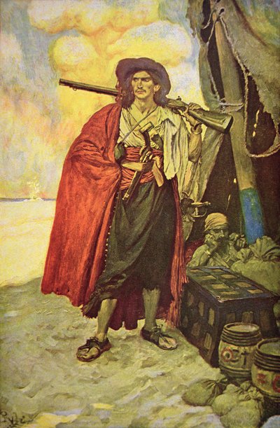 Buccaneer of Hispaniola i Karibien (farge litho) av Howard (after) Pyle