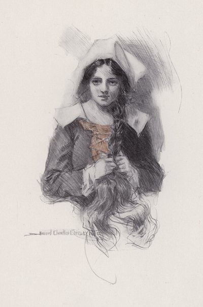 Illustrasjon for Evangeline, A Tale of Arcadie, av Henry Wadsworth Longfellow (litho) av Howard Chandler (after) Christy