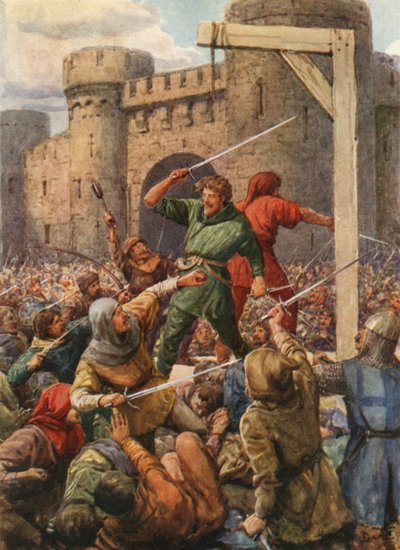 "Back to Back Stood the Dauntless Two" (farge litho) av Howard Davie