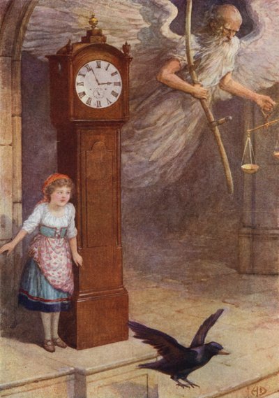 "Fadertiden fløy ut" fra "The Child of the Myrtle Tree" (farge litho) av Howard Davie