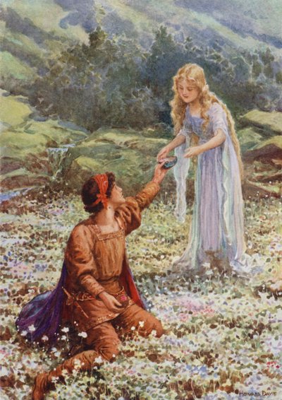 "Give me something to drink" from "The Three Pomegranates" (colour litho)   1412793   no       norwegian Successfully Translated  Original: Paulus verkondigt de leer van Christus te Rome Handelingen van de apostelen (series title) Acta Apostolorum (series  av Howard Davie
