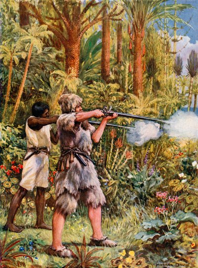 Illustrasjon for Robinson Crusoe av Howard Davie