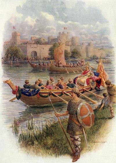 Kong Edgar ved elven Dee (farge litho) av Howard Davie