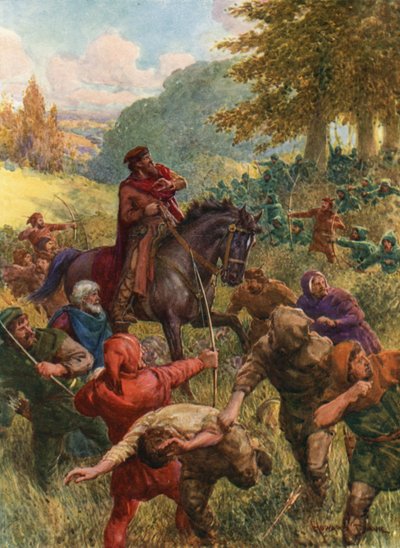 "The Rescue of Sir Richard of the Lea" (farge litho) av Howard Davie