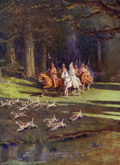 Hele selskapet satte kursen mot skogen (farge litho) av Howard Davie
