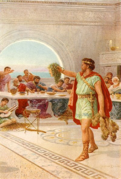"Så holdt Perseus hodet på Gorgonen" (farge litho) av Howard Davie