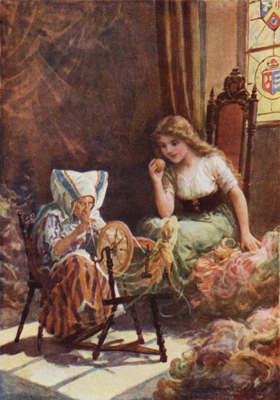 "Tusenvis av nøster av den mykeste silke" fra "Little Good-for-Nothing" (farge litho) av Howard Davie