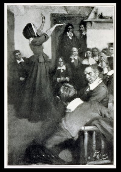 Anne Hutchinson Preaching in her House in Boston, 1637, illustrasjon fra 