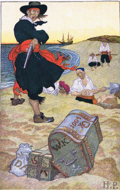 Buried treasure, fra Howard Pyles Book of Pirates utgitt av Harper & Bros, 1921 av Howard Pyle