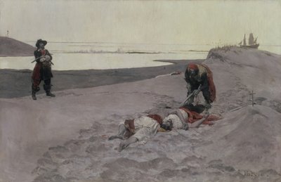Døde menn forteller ingen historier, 1899 (olje på lerret en grisaille) av Howard Pyle