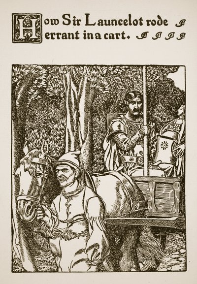 Hvordan Sir Launcelot red vill i en vogn, illustrasjon fra 'The Story of Sir Launcelot and his Companions', 1907 av Howard Pyle