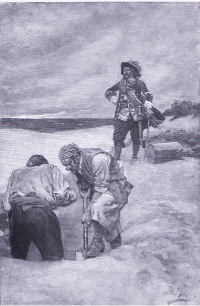 Kidd at Gardiners Island, fra Howard Pyles Book of Pirates utgitt av Harper & Bros, 1921 av Howard Pyle