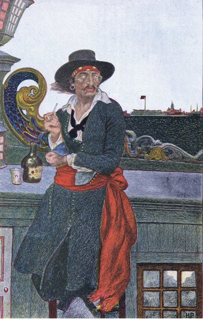 Kidd on the deck of the Adventure Galley, fra Howard Pyles Book of Pirates utgitt av Harper & Bros, 1921 av Howard Pyle