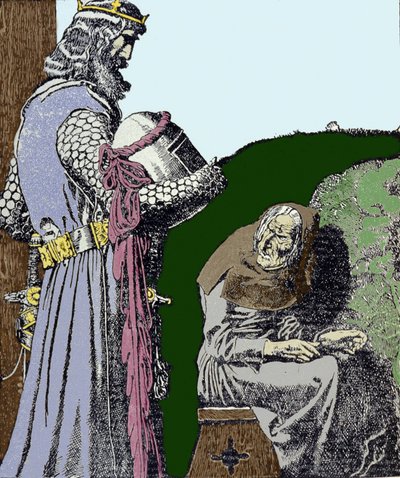 Kong Arthur (Artus) og heksen. Illustrasjon av Howard Pyle (1853 - 1911), amerikansk illustratør. av Howard Pyle