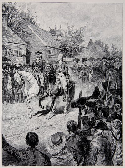 Sivilprosesjonen ledet av general Washington og guvernør Clinton av Howard Pyle
