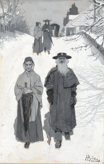 The Dunkers - Going to Meeting, tegning av en illustrasjon publisert i Harper av Howard Pyle