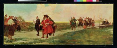 The Landing of Carteret i New Jersey (olje på lerret) av Howard Pyle