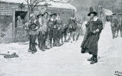 The Puritan Governor Interrupting the Christmas Sports, gravert av J. Bernstrom, illustrasjon fra 
