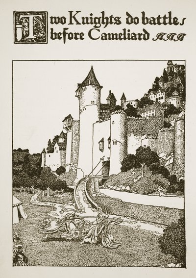 To riddere kjemper foran Cameliard, illustrasjon fra 