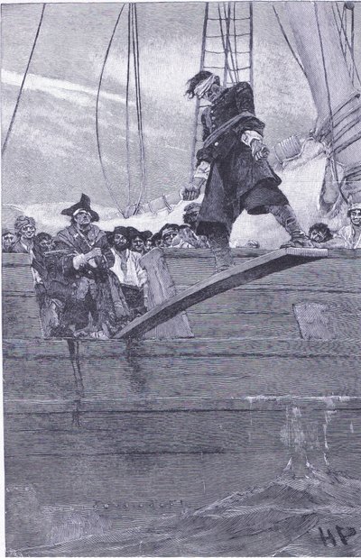 Walking the plank, fra Howard Pyles Book of Pirates utgitt av Harper & Bros, 1921 av Howard Pyle