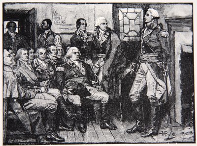 Washington og hans generaler i samråd, 15. mars 1783, illustrasjon fra Harper