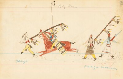 Osage, Big Nose, Osage Women, 1874-75 (penn, blekk og wc på hovedbokpapir) av Howling Wolf