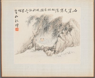 Album med landskapsmalerier som illustrerer gamle dikt: A Man Lies in a Bamboo Grove, 1700-tallet. av Hua Yan