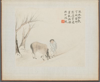 Album med landskapsmalerier som illustrerer gamle dikt: En mann og en hest ved en bekk av Hua Yan