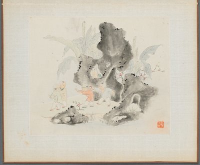 Album med landskapsmalerier som illustrerer gamle dikt: Children Play in a Rocky Grove, 1700-tallet. av Hua Yan