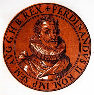 Medaljongportrett av Ferdinand II, den hellige romerske keiseren av Hubert (after) Goltzius
