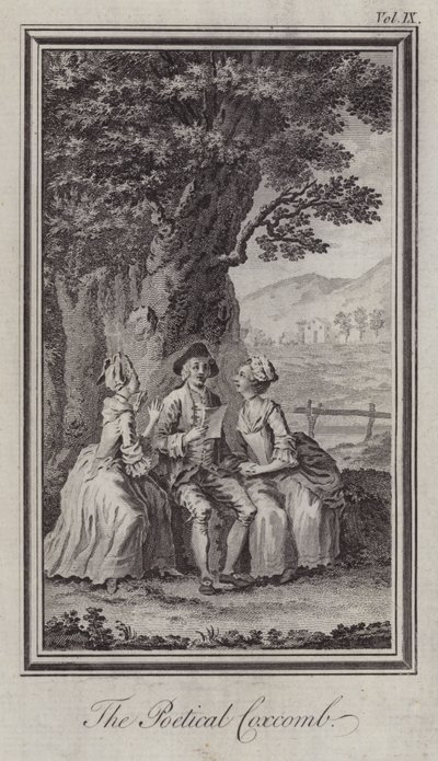 The Poetical Coxcomb (gravering) av Hubert (after) Gravelot