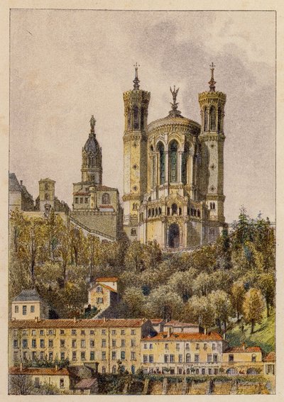 Vår Frue av Fourvières, i Lyon (fargelitografi) av Hubert Clerget