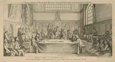 En representasjon av Lord Mayor, domstolen for Aldermen og Common Council av Hubert Francois Gravelot