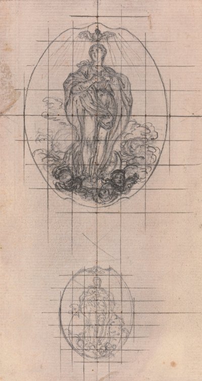 Design for en medalje: Jomfrufigur av Hubert Francois Gravelot