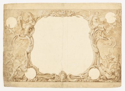 Design for en dekorativ kant, brukt for surround til det generelle diagrammet i John Pines tapestry av Hubert Francois Gravelot