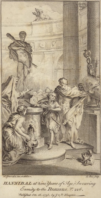Hannibal, ni år gammel, sverger fiendskap til romerne av Hubert Francois Gravelot