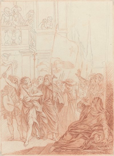 Mayenne som ser det vanvittige selskapet deres langveisfra... av Hubert Francois Gravelot