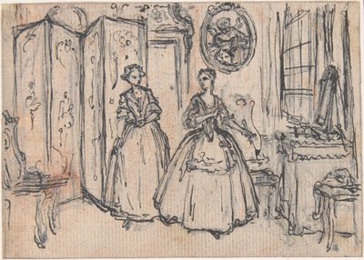 Studie til «Om vokterens makt», etset vignett i «Sanger i operaen Flora» av Hubert Francois Gravelot