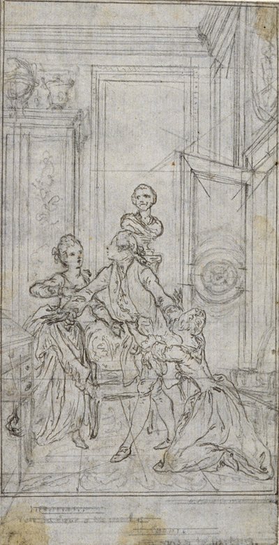 Studie til vignett-frontispiece i Charles-Simon Favarts «Vennskap på prøve» av Hubert Francois Gravelot