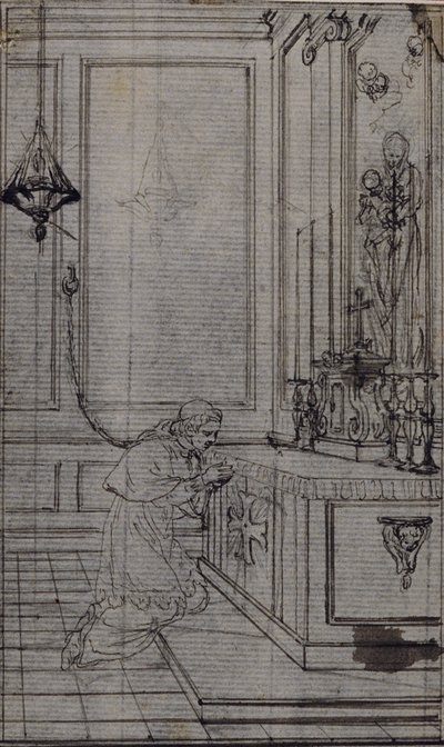 Studie for Vignette i Abbé Dinouarts quot;Vie du Venerable don Juan de Palafox,quot; s. 256 av Hubert Francois Gravelot
