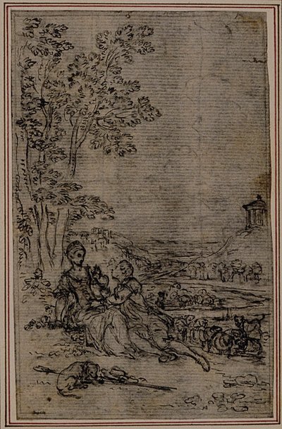 Studie for vignett i Fontanelles (attr.) «Les Amours de Mirtil», Canto I av Hubert Francois Gravelot