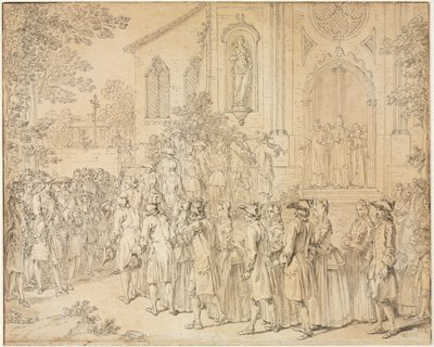En prosesjon som går inn i en kirke, 1700-tallet. av Hubert François Bourguignon Gravelot