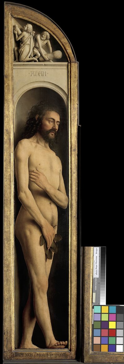 Adam, detalj fra venstre fløy av Ghent-altertavlen av Hubert & Jan van (1390 1441) Eyck