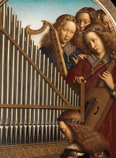 Englemusikere med St. Cecilia, fra Ghent-altertavlen av Hubert & Jan van (1390 1441) Eyck