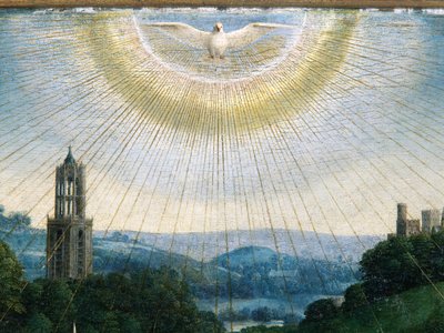 Detalj fra tilbedelsen av det mystiske lam, fra Ghent-altertavlen av Hubert & Jan van (1390 1441) Eyck