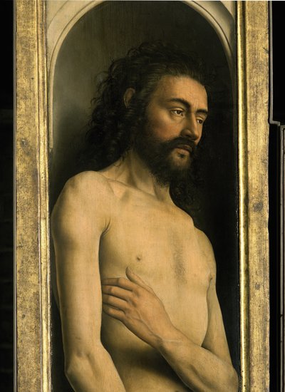 Detalj av Adam, fra venstre fløy av Ghent-altertavlen av Hubert & Jan van (1390 1441) Eyck