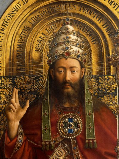 Detalj av Gud Faderen, sentralpanelet til Ghent-altertavlen av Hubert & Jan van (1390 1441) Eyck