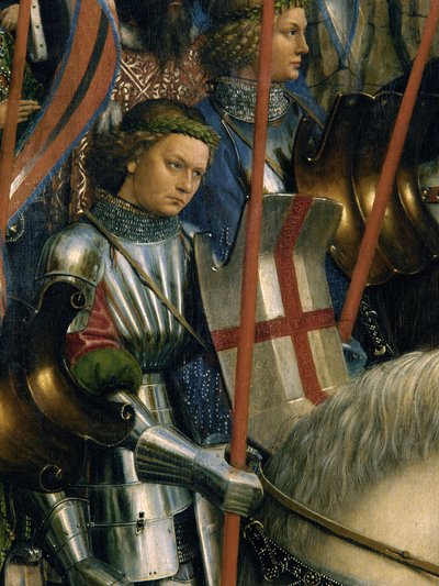 Detalj av St. George, fra Kristi riddere, fra venstre side av Ghent-altertavlen av Hubert & Jan van (1390 1441) Eyck