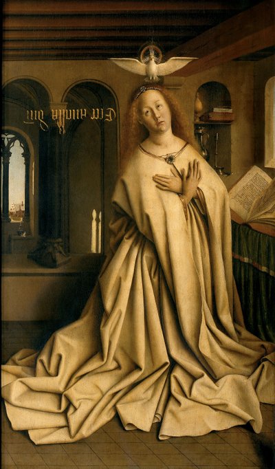 Virgin Annunciate, fra utsiden av høyre panel på Ghent-altertavlen av Hubert & Jan van (1390 1441) Eyck
